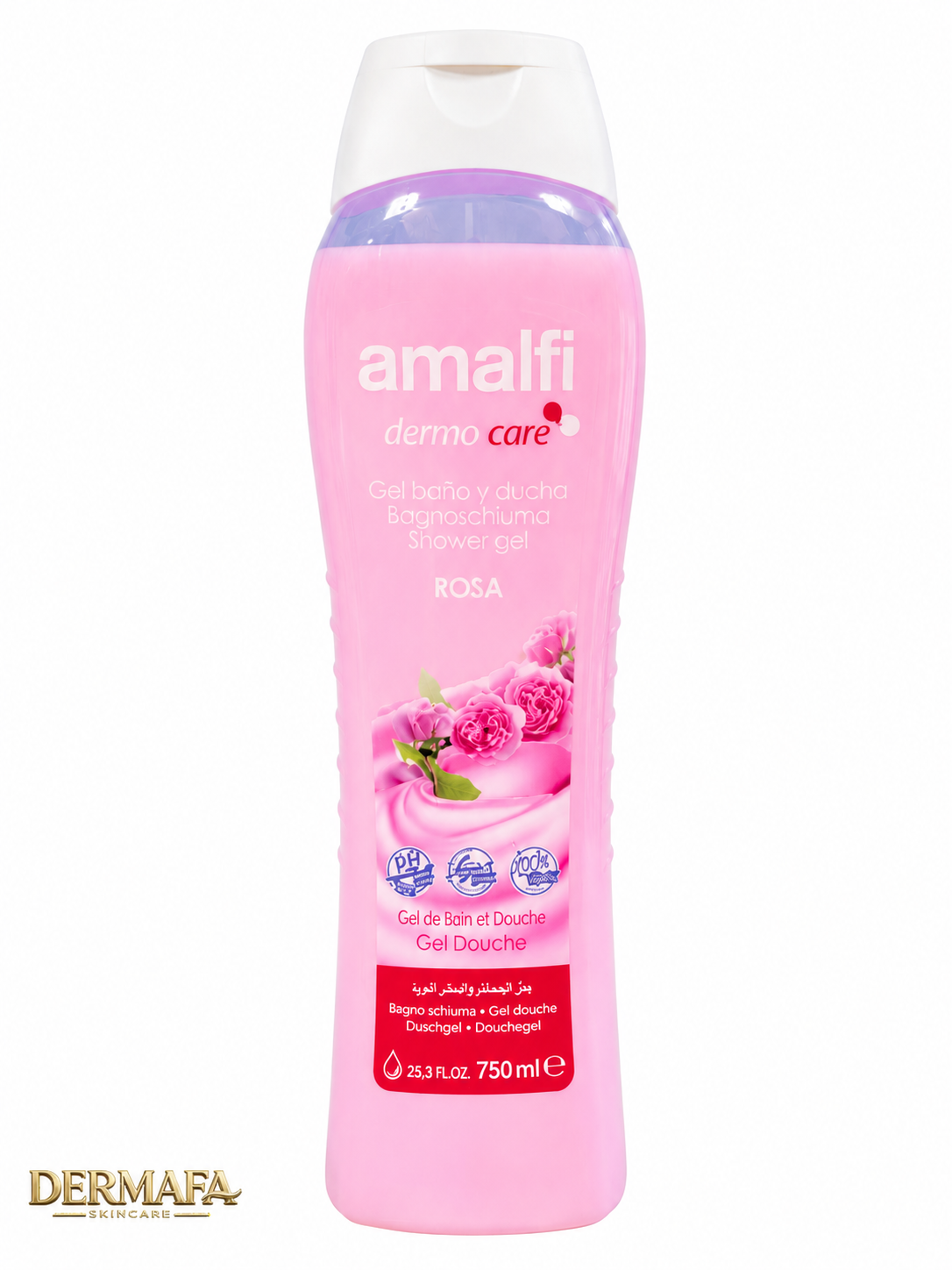 شامپو بدن آمالفی مدل Dermo Care Rosa رایحه گل رز حجم 750 میلی‌لیتر