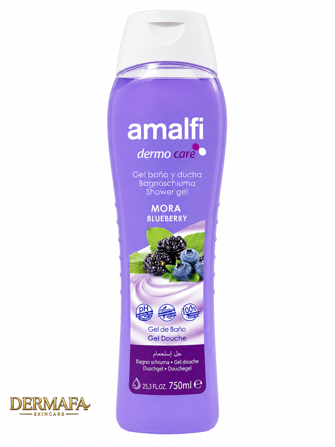 شامپو بدن آمالفی مدل Dermo Care Mora Blueberry رایحه بلوبری حجم 750 میلی‌لیتر