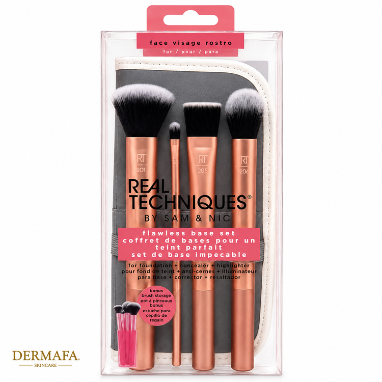 ست براش آرایشی 4 عددی ریل تکنیک مدل Flawless Base Set کیفدار